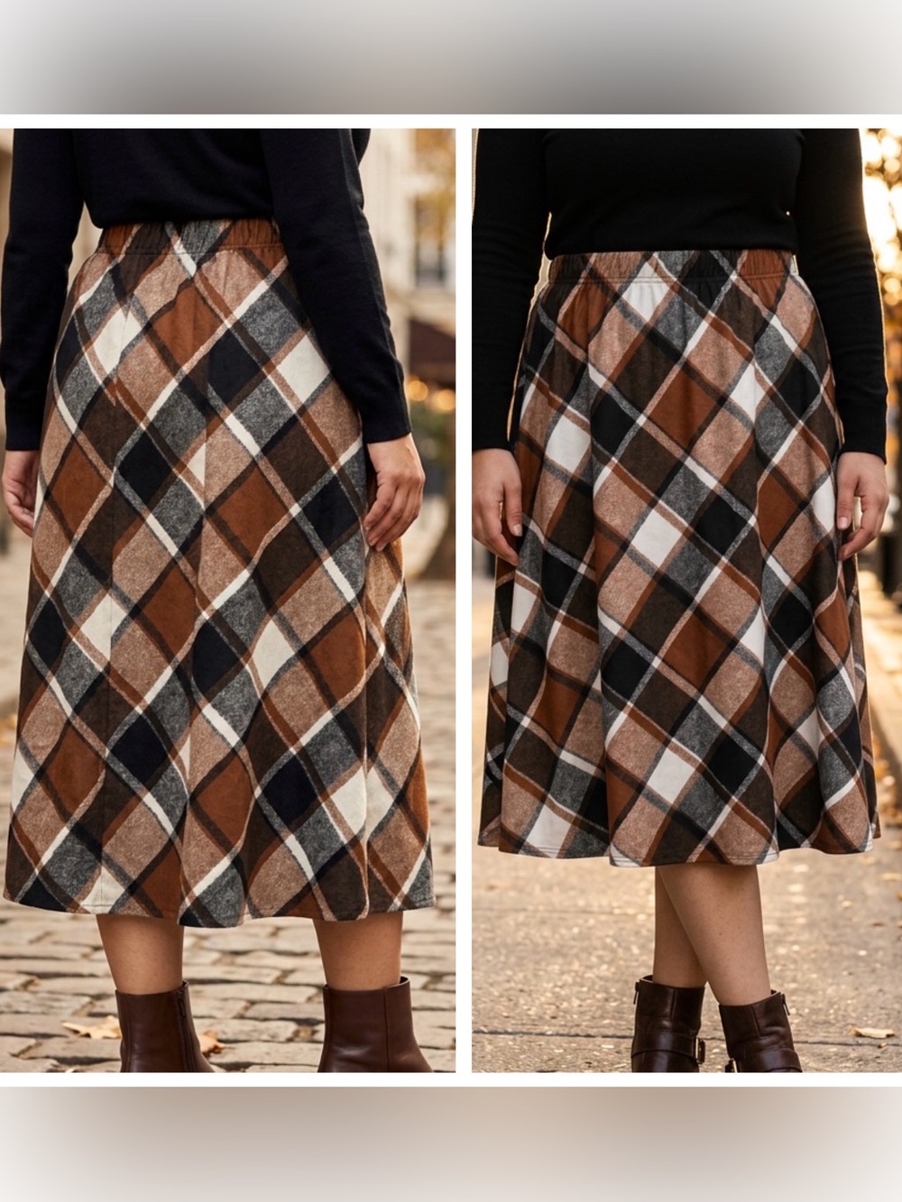 Unbranded Women’s Sz XXL Plaid A-Line Knit pull on Midi Skirt Brown multicolor